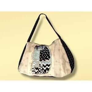 Laurel Burch Cats Shoulder Bag Cream Canvas Black With White poka Dots